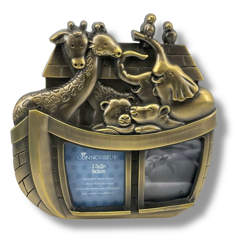 Noah's Ark Brass Colored Metal Photo Frame 3.5x2" Baby Newborn Connoisseur